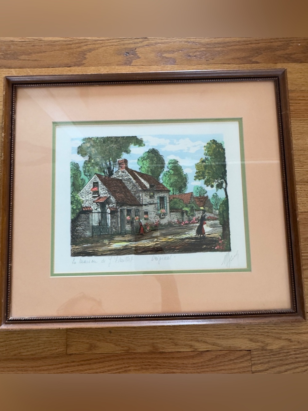 French Village Scene Print Framed Cottage Wall Art Utrillo Style Vintage